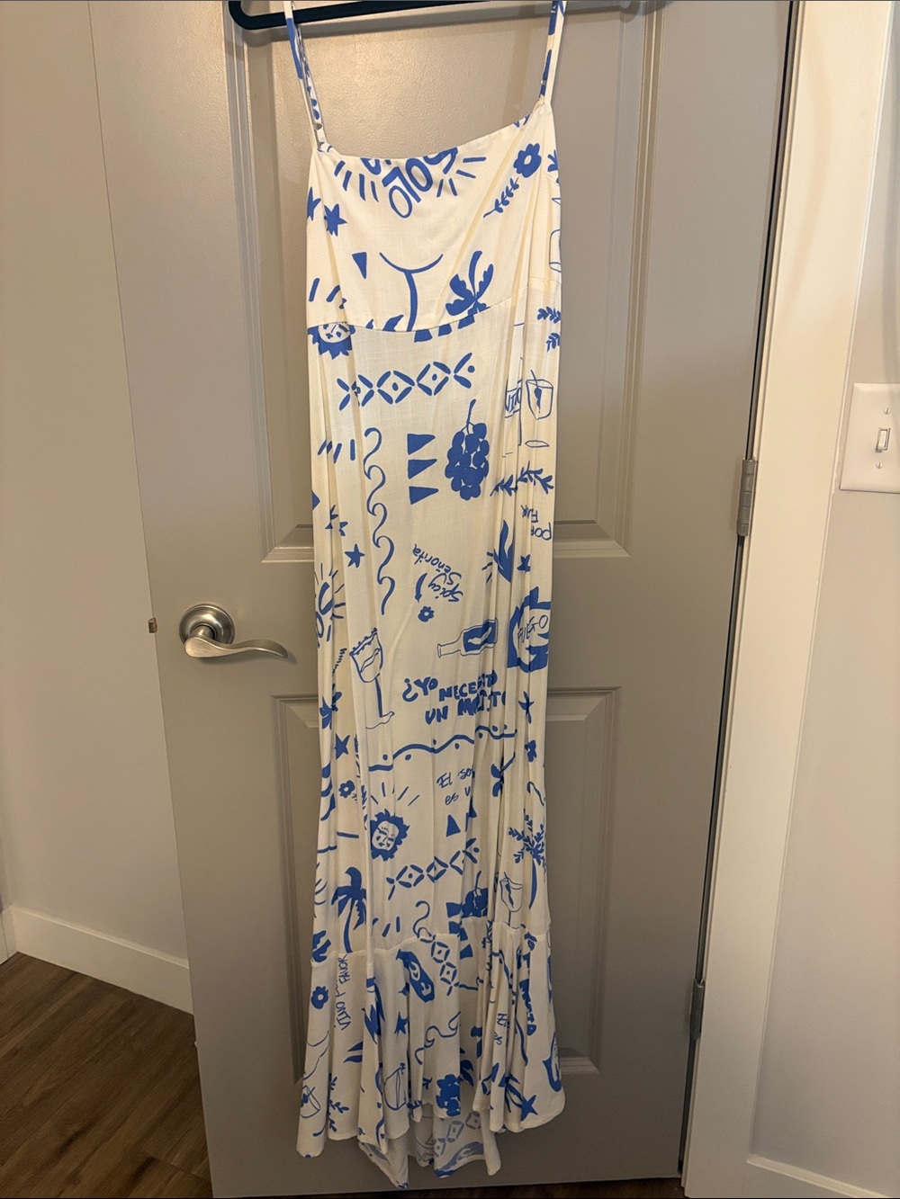 Blue & White Printed Maxi Dress